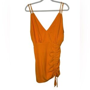 Vici Bright Orange Apparel Adjustable Straps Mini Dress W Front Skirt Ruching